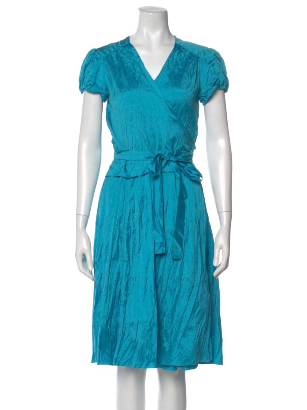 Calypso Christiane Celle Turquoise  Wrap Dress w/Tie Waist. 100% Silk. Size XS